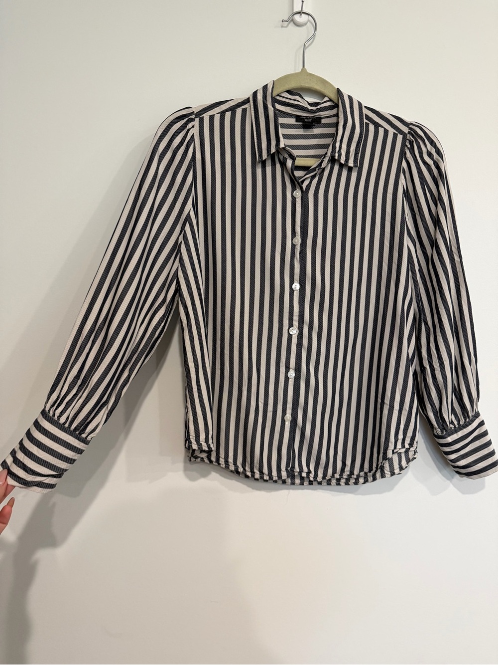 Ann Taylor Factory Petite Striped Puff Sleeve Button Down Blouse SP